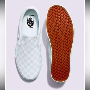 VANS Classic Slip-On Checkerboard Shoes, White, Women’s 7.5, Excellent Condition